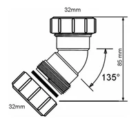 Cot de canalizare cu compresiune PP 45° D. 32 x 32 Art. 32B-WH  MCALPINE 3
