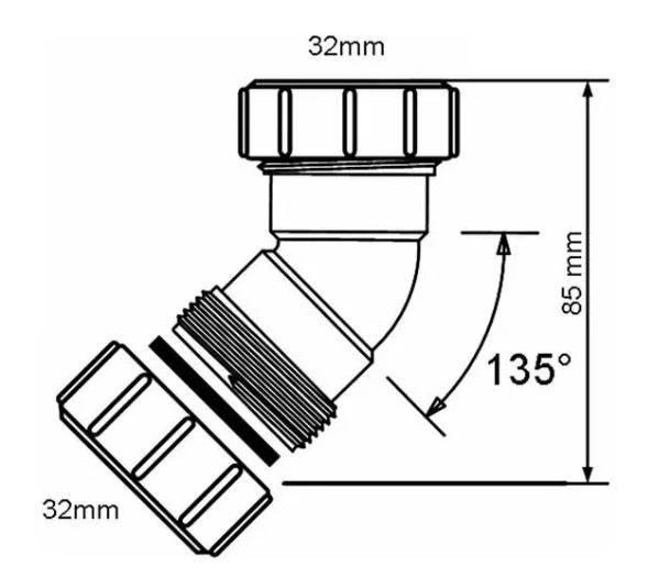 Cot de canalizare cu compresiune PP 45° D. 32 x 32 Art. 32B-WH  MCALPINE 3