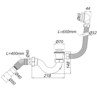 Sifon cada D. 1.1/2" x 40 "S"-tip, click-clack (convex), cu preaplin si furtun gofrat 40/50  SOLOPLAST 2