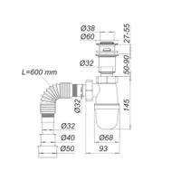 Sifon lavoar tip "butelie" Click-Clack D. 1.1/4" x 32/40/50 cu furtun, L max=600 mm Т0515  SOLOPLAST 2