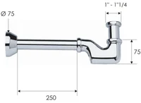 Сифон для биде D. 1.1/4" x 32 (хром) прямая труба 32, без выпуска 956  REMER 2