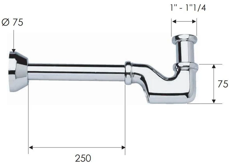 Сифон для биде D. 1.1/4" x 32 (хром) прямая труба 32, без выпуска 956  REMER 2