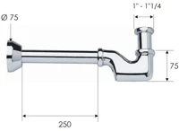 Сифон для биде D. 1.1/4" x 32 (хром) прямая труба 32, без выпуска 956  REMER