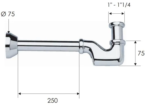 Сифон для биде D. 1.1/4" x 32 (хром) прямая труба 32, без выпуска 956  REMER