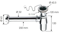Sifon lavoar D. 1.1/4" x 32 (crom) teava dreapta 32, cu ventil 973Z  REMER 2