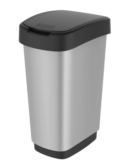 Cos de gunoi cu capac batant  WC 10 L , plastic (argintie) DUAL SWING  (49113)