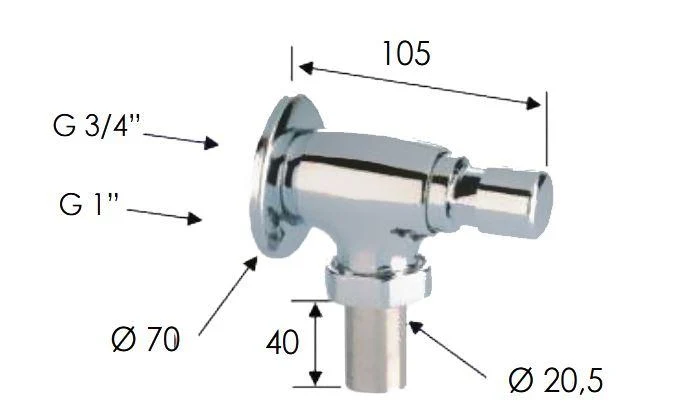 Robinet pentru pisoar vertical  D.1"  FE temporizator  (6-8 sec.) Art.TE17010  REMER 2
