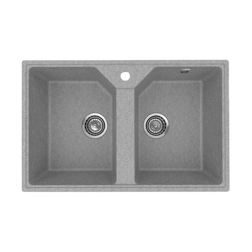 Chiuveta de bucatarie dublu  din granit  77 x 49 x 20/18 cm  (gri-deschis)  PR-M-770-003  Practik  ULGRAN