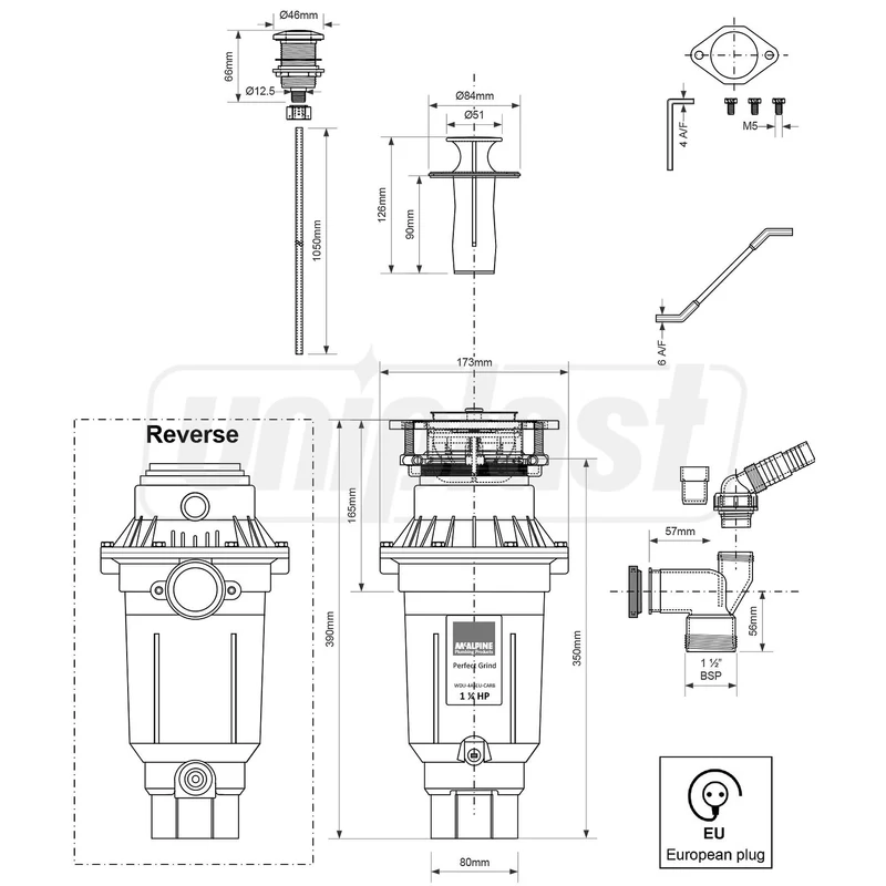 Измельчитель пищевых отходов Perfect Grind 1.07 л WDU-4ASEU-CARB  MCALPINE 3
