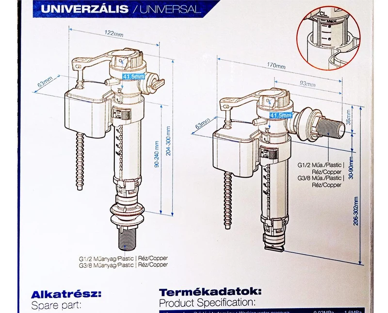 Mecanism de umplere pentru rezervor WC, cu plutitor, universal, compatibil cu alimentare inferioară sau laterală, racord plastic 1/2", STYRON STY-708-M-D 2