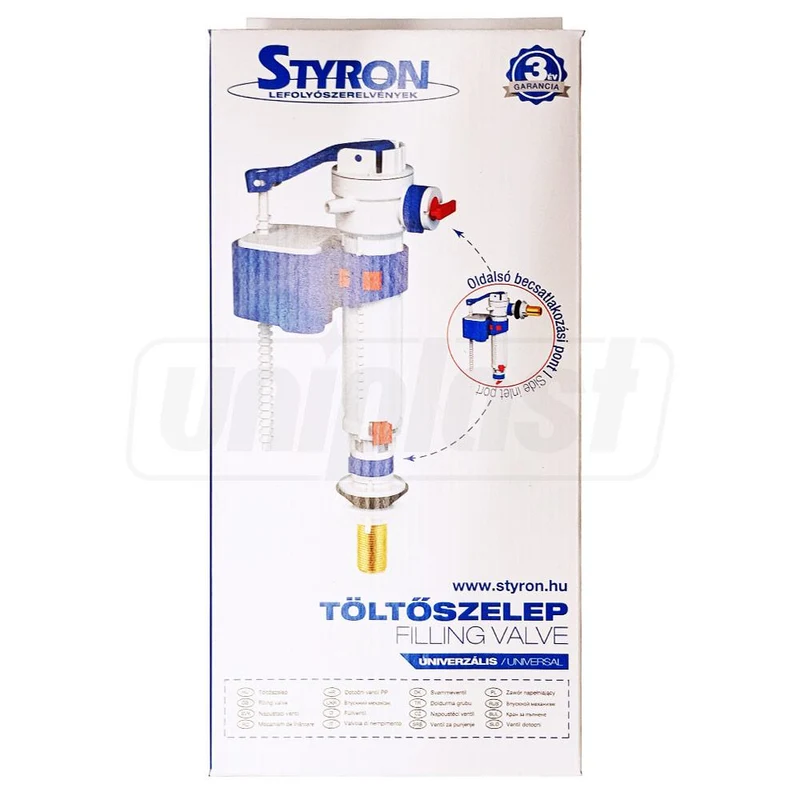 Mecanism de umplere pentru rezervor WC, cu plutitor, universal, compatibil cu alimentare inferioară sau laterală, racord plastic 1/2", STYRON STY-708-M-D 4