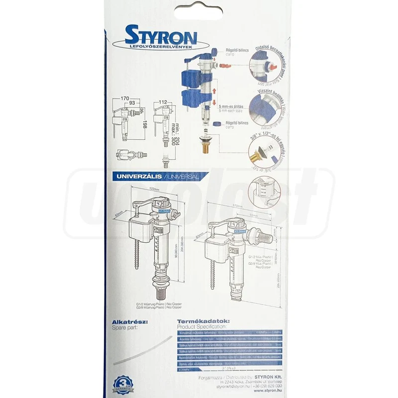 Mecanism de umplere pentru rezervor WC, cu plutitor, universal, compatibil cu alimentare inferioară sau laterală, racord plastic 1/2", STYRON STY-708-M-D 5