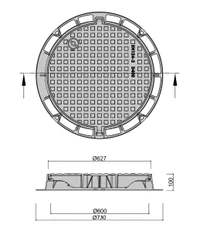 Capac din fonta D.600 EN-124 D400 42 kg (627x730x100 mm) MR TR 3