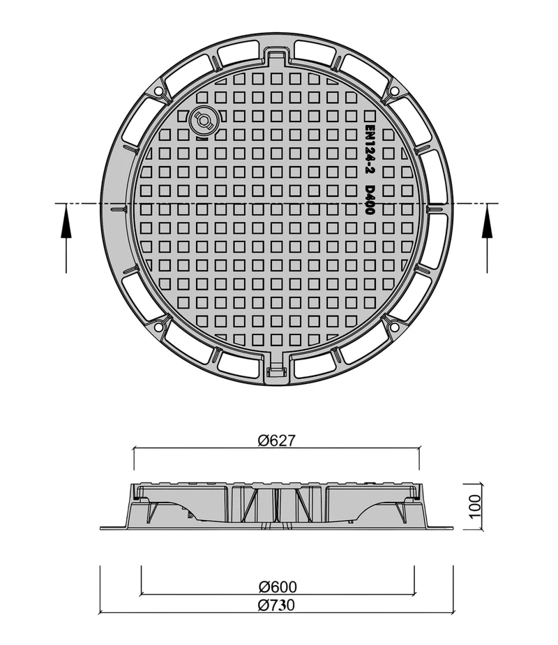 Capac din fonta D.600 EN-124 D400 42 kg (627x730x100 mm) MR TR 3