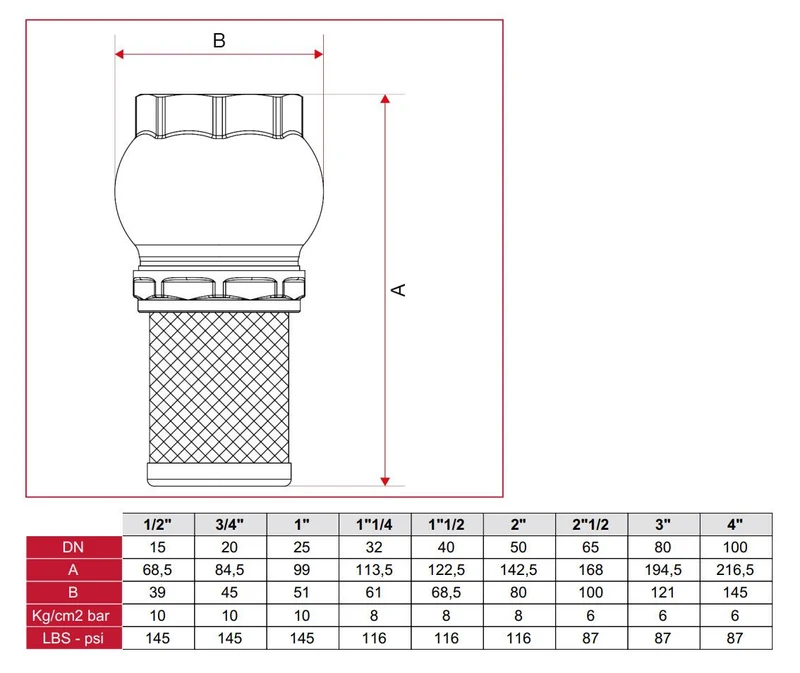 Sorb cu supapa de sens si filtru D. 1.1/2" PN8  1400112  ITAP 3