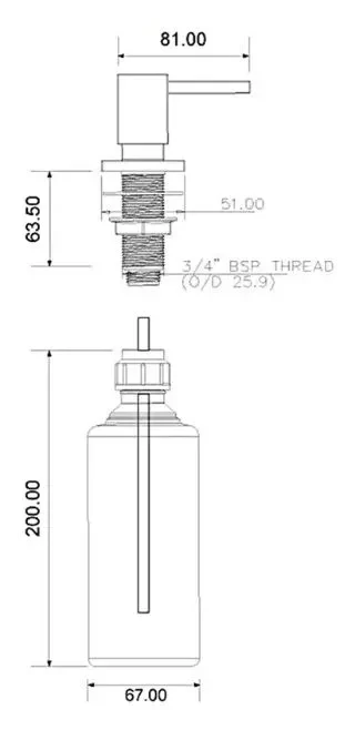 Dozator pentru sapun lichid patrat 0.5 L (crom) SOAP-SQ-CPB  MCALPINE 3