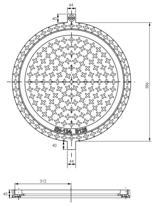 Capac din fonta D.600 EN-124 B125 24.5 kg cu surub RCB700 (586x700x45 mm) 4