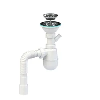 Сифон для мойки бутылочный D. 1.1/2" x 40 с 1 отводом и гибкой трубой 40/50 L max.=600 мм К1140  SOLOPLAST