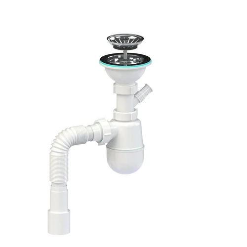 Сифон для мойки бутылочный D. 1.1/2" x 40 с 1 отводом и гибкой трубой 40/50 L max.=600 мм К1140  SOLOPLAST