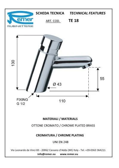 Baterie lavoar cu timer/temporizator TE18  REMER 2