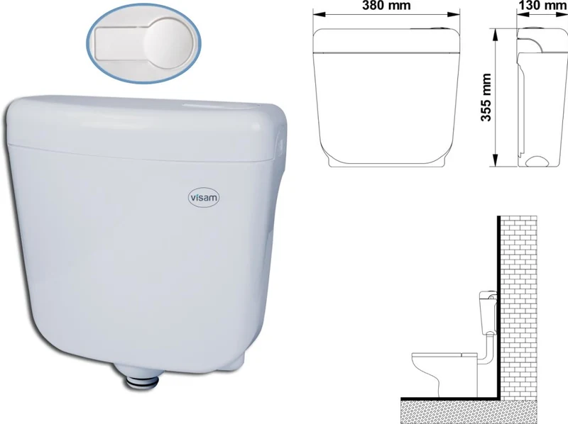 Rezervor WC ALFA (buton plastic) сu alimentare inferioara 6 L  VISAM 2