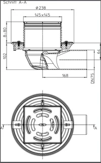 Sifon de pardoseala orizontal PP D. 75 pentru balcon/terasa, cu grila inox (145 x 145 mm) HL5100T  HL 2