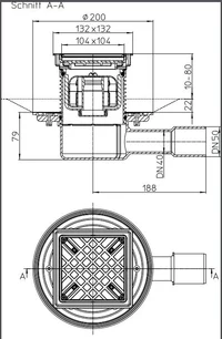 Sifon de pardoseala interior orizontal PP D. 40/50 cu grila inox (132 х 132 mm) HL510NPr-3020  HL 2
