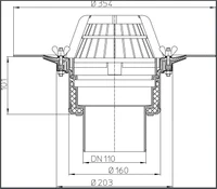Воронка с листвоуловителем вертикальная с фланцем D.110 Q=10.7 л/с HL62/1  HL 2