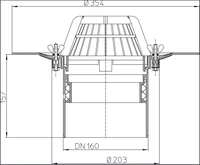 Воронка с листвоуловителем вертикальная с фланцем D.160 Q=14.1 л/с HL62/5  HL 2