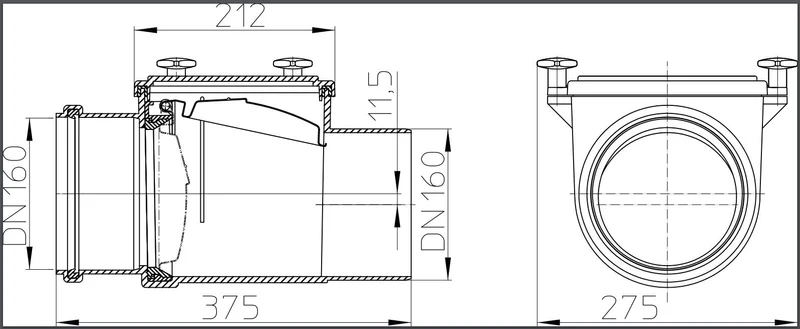 Clapeta de sens unic D.160 PVC orizontala (clapeta din inox) HL715  HL 2