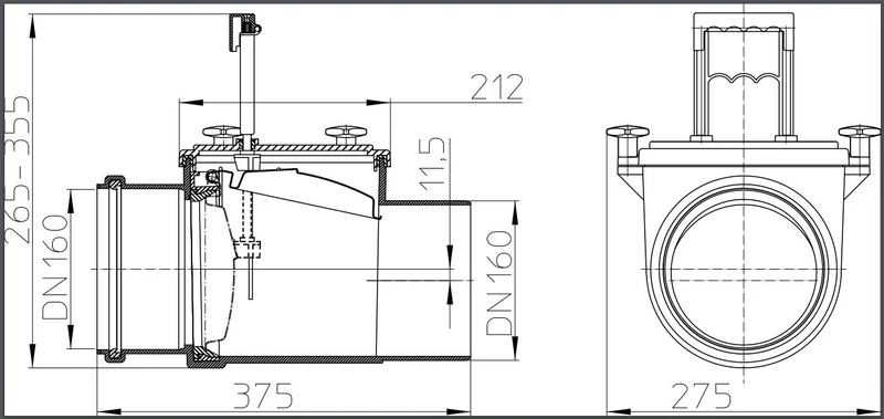 Clapeta de sens unic D.160 PVC orizontala (сlapeta din inox si inchizator manual) HL715.1  HL 2