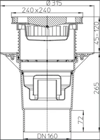 Sifon de pardoseala interior reglabil D.160 cu grila din fonta (240 x 240 mm) 7 t HL616W/5  HL 2