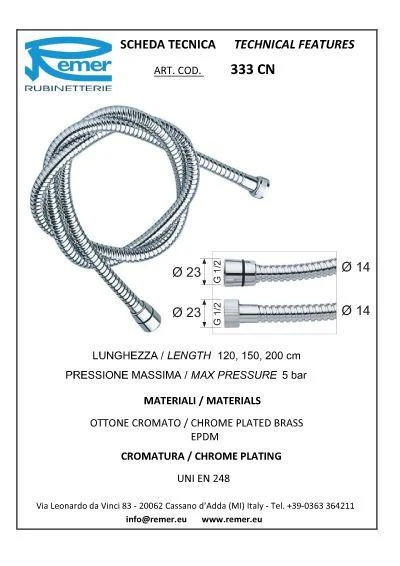 Furtun de dus L=2 m cromat (conic) 333CN  REMER 2