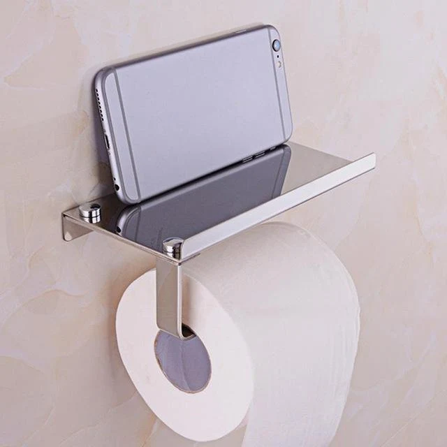 Suport hartie igienica cu raft depozitare telefon sau alte accesorii (inox) 3
