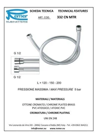 Furtun de dus L=1.5 m plastic (conic, culoare argint) 332CNMTR150  REMER 2