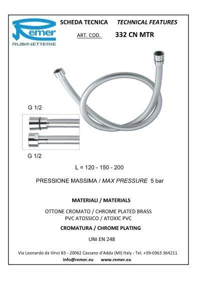 Furtun de dus L=2 m plastic (conic, culoare argint) 332CNMTR200  REMER 2