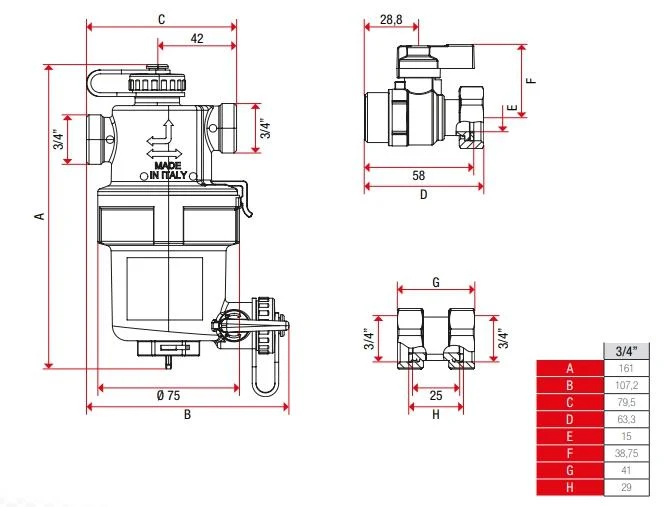 Filtru magnetic cu purjare pentru centrala termica D.  3/4" FI/FI COMPACT I-MAG DIRT Art. 188  ITAP 5