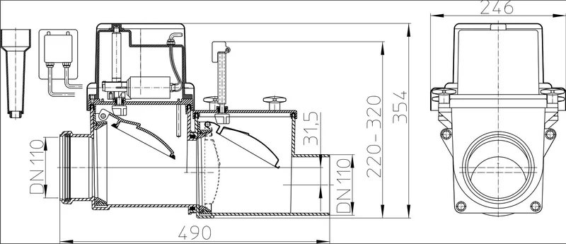 Clapeta de sens unic HL710.2EPC D.110 PVC (clapeta controlat electronic, clapeta din inox si inchizator manual) 2