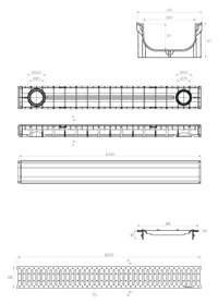 Rigola canalizare PP cu grila din otel zincat A15  100x50x1000 mm (cu iesire verticala D.110x75)  SAB 2
