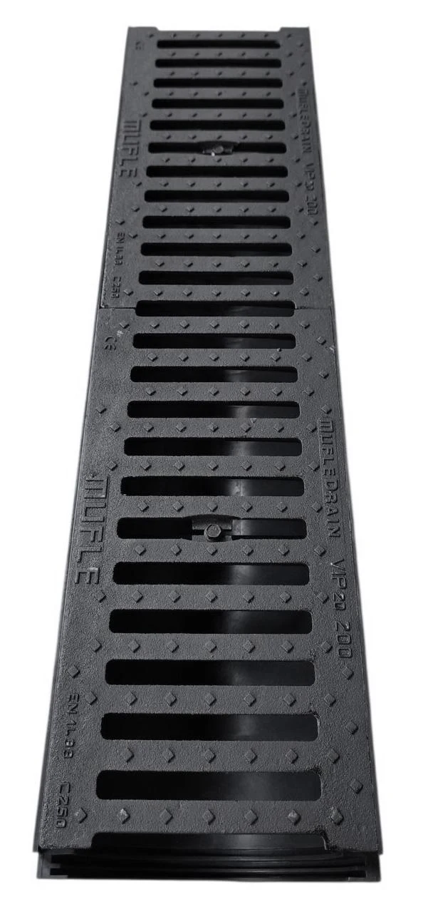 Rigola canalizare HDPE cu grila din fonta (20 mm) С250 1000x200x160 mm VIP  MUFLESYSTEM 3