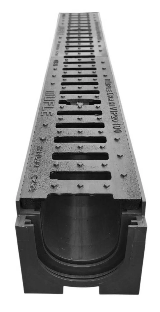 Rigola canalizare HDPE cu grila din fonta (12 mm) С250 1000x150x100 mm VIP  MUFLESYSTEM 2