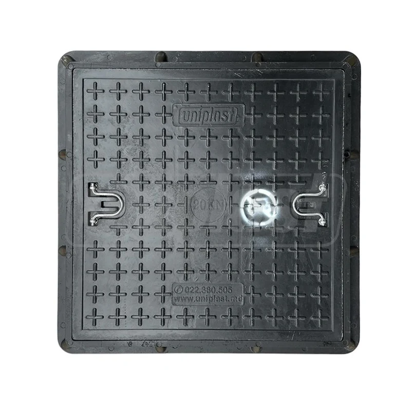 Capac canalizare compozit patrat 600x600 mm / 20 kN (2 t) (negru) (700x55 mm, 28 kg) 2