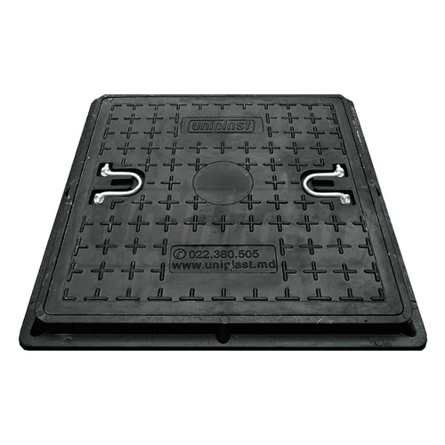 Capac canalizare compozit patrat 600x600 mm / 20 kN (2 t) (negru) (700x55 mm, 28 kg)