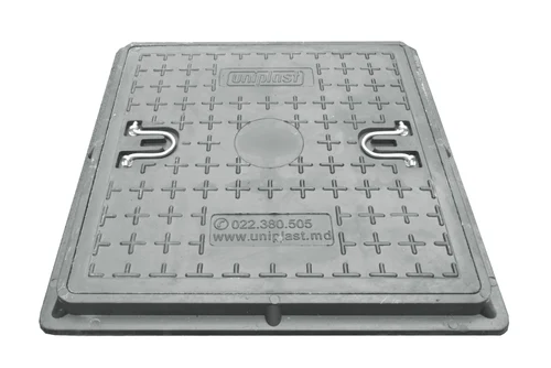 Capac canalizare compozit patrat 600x600 mm / 20 kN (2 t) (gri) (700x55 mm, 28 kg)