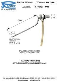 Mecanism WC D. 3/8" supapa flotor orizontal rezervor (Art. 176)  REMER 2