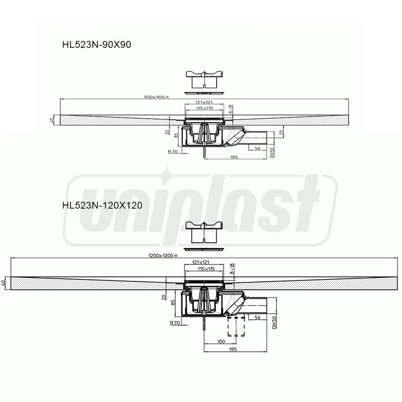 Element de dus complet cu element de scurgere HL523N (90 x 90 cm)  HL 2