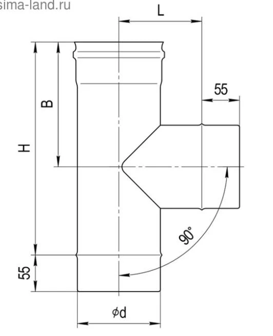 Тройник дымохода 90° (430/0.5 мм) D.150  FERRUM f4709 ES 2