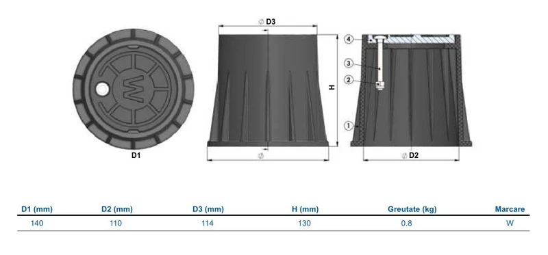 Cutie carosabila stradala de protectie vane concesie D.140/110 H=130 mm EN124 B125  WATО 3