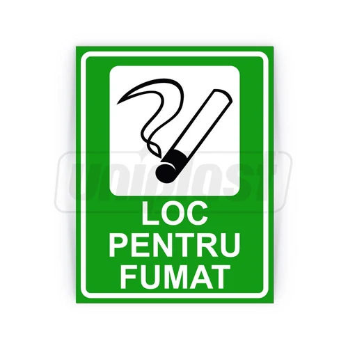 Indicator de avertizare "LOC PENTRU FUMAT" din compozit cu imprimare UV directa, 20 x 26 cm