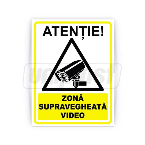 Indicator de avertizare "ZONA SUPRAVEGHEATA VIDEO" Autocolant + Dibond 26 x 20 cm
